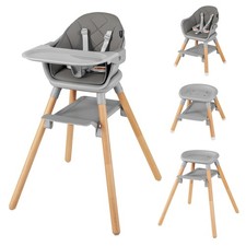 6-in-1 Convertible Wooden Baby Highchair Infant Feeding Chair w/ Removable Tray