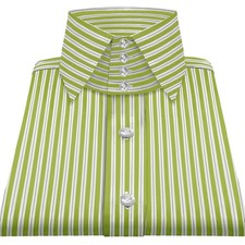 Mens Vintage High Spread Windsor Collar Olive Stripe Wedding Formal Dapper Shirt