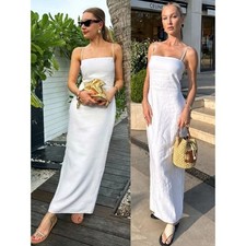Reformation Frankie Linen Dress White Square Neck Bodycon Maxi Size 6