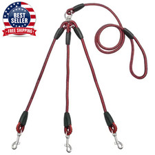 Adjustable Nylon 3 Way No-Tangle Triple Couple Pet Dog Walking Leash Lead with P