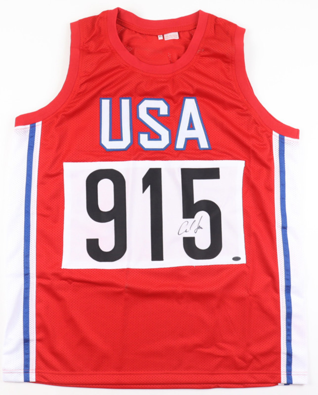 Carl Lewis Signed Team USA Custom Jersey (Leaf COA) 9x Olympic Gold Medalist