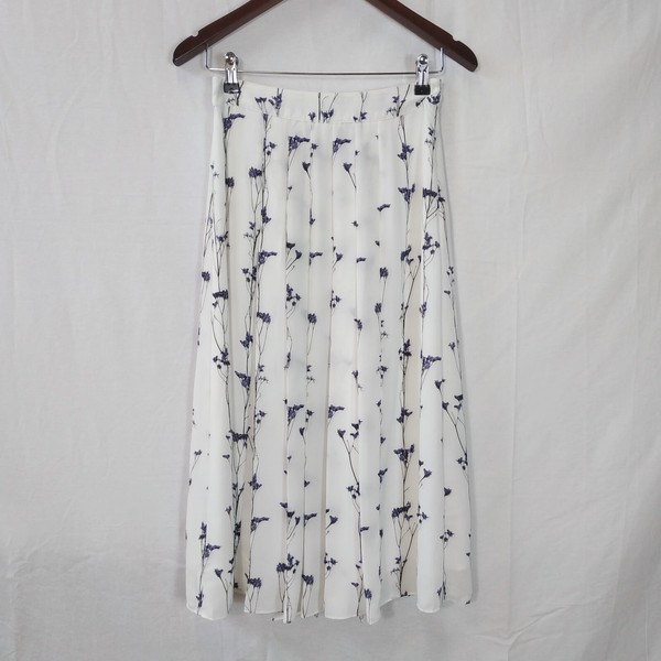 Reiss Womens Size 8 Leona White High Waisted Pleated Skirt Floral Zip Closure