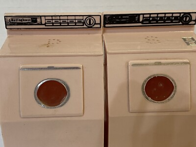 #ad Vintage PINK Westinghouse Washer And Dryer Salt And Pepper Shaker Set Plastic $29.99