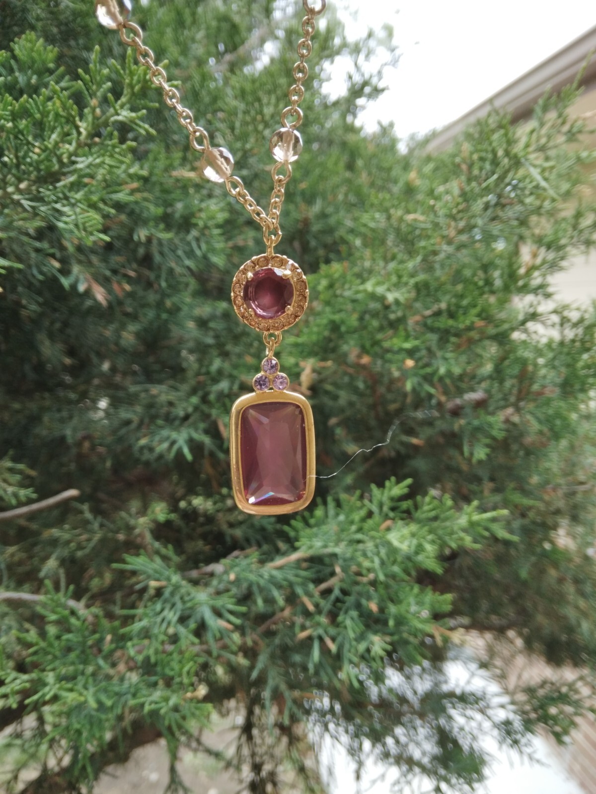 Crystal Garnet Round Rectangular Pendant Necklace - image 6