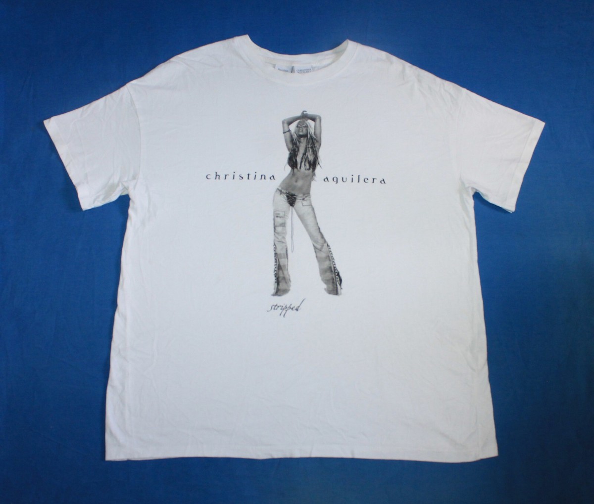 2022 Bershka Stripped Christina Aguilera Shirt Pop Rnb Soul White Men's Tee  M