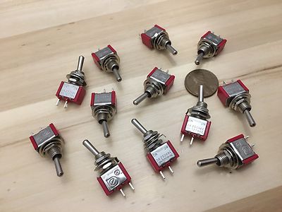 12 Pieces RED 5A ON-OFF Toggle Switch SPST 6mm 1/4 125v miniature 12v ...