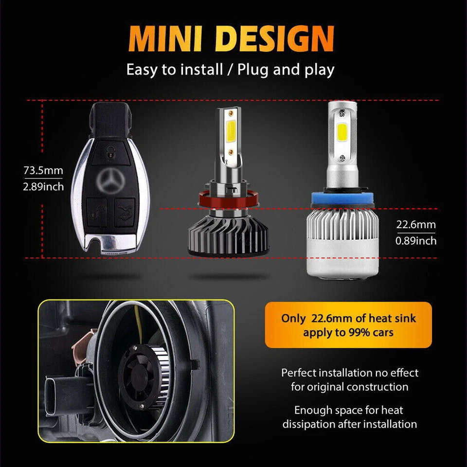 Kit combinado de 4 bombillas LED de haz alto y bajo 6000 k para Chevy Malibu 2004-2012 Foto 3 de 4