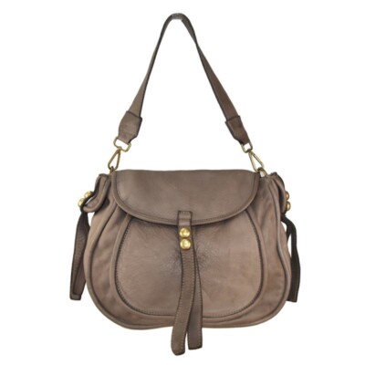 BZNA Schultertasche Kiara Taupe  Handtasche Tasche, Geflochtenes Leder Nieten
