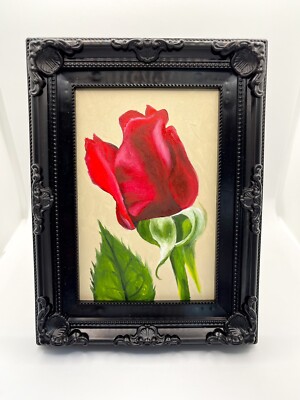 Rote Rose Original Ölgemälde Limette - GERAHMT Realismus Stillleben Kunstverkauf
