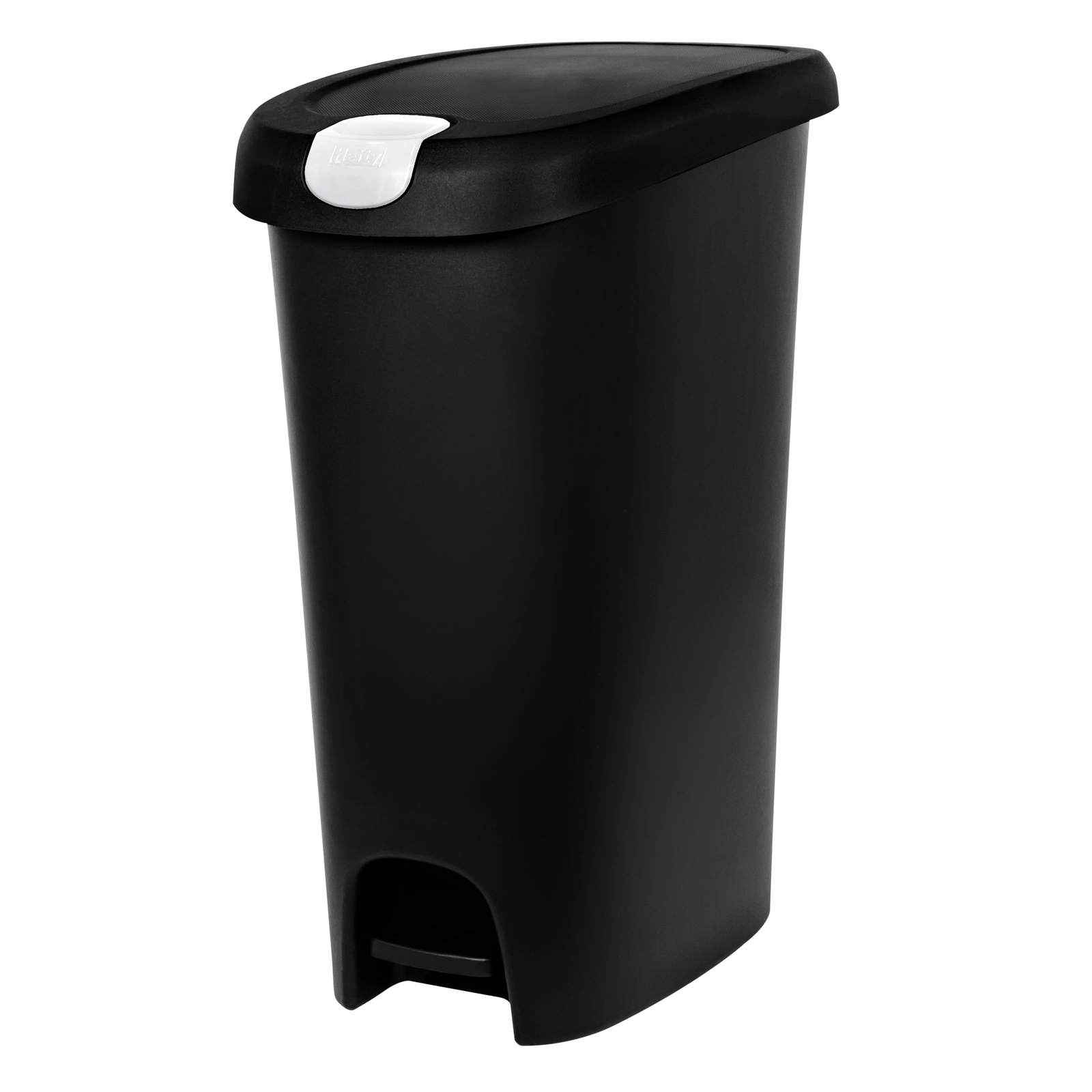 Hefty 12 Gallon Trash Can, Plastic Slim Lockable StepOn Kitchen Trash Can, Black
