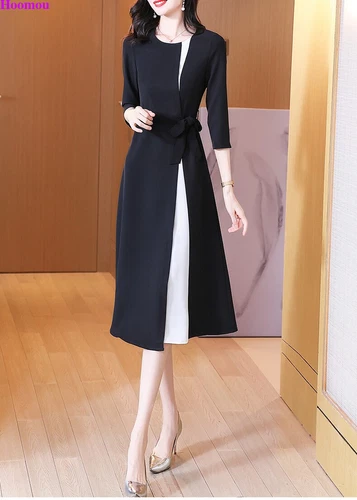 OL Womens Korean Colorblock A-line Shift Shirt Party Cocktail Workwear Dress - Picture 10 of 17