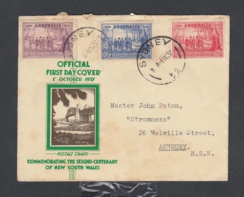 AUSTRALIA 1937 NEW SOUTH WALES SESQUI-CENTENARY FIRST DAY COVER FDC SYDNEY