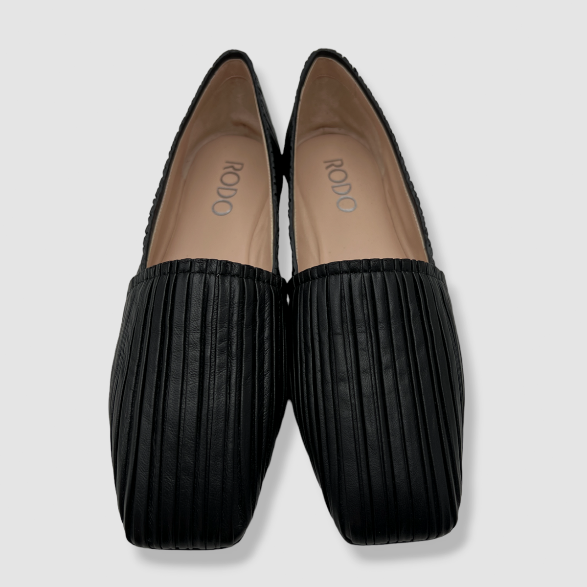 $540 Rodo Women's Black Pleated Lambskin Ballerina Flat Shoes