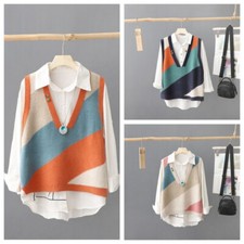 Women Vest Waistcoat Jumper Sweater Tank Tops Knitwear Retro Knitted V Neck