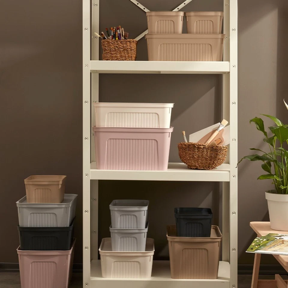 Small Large Plastic Storage Box with Lid Kitchen Home Office Basket Container - Image 4 of 4