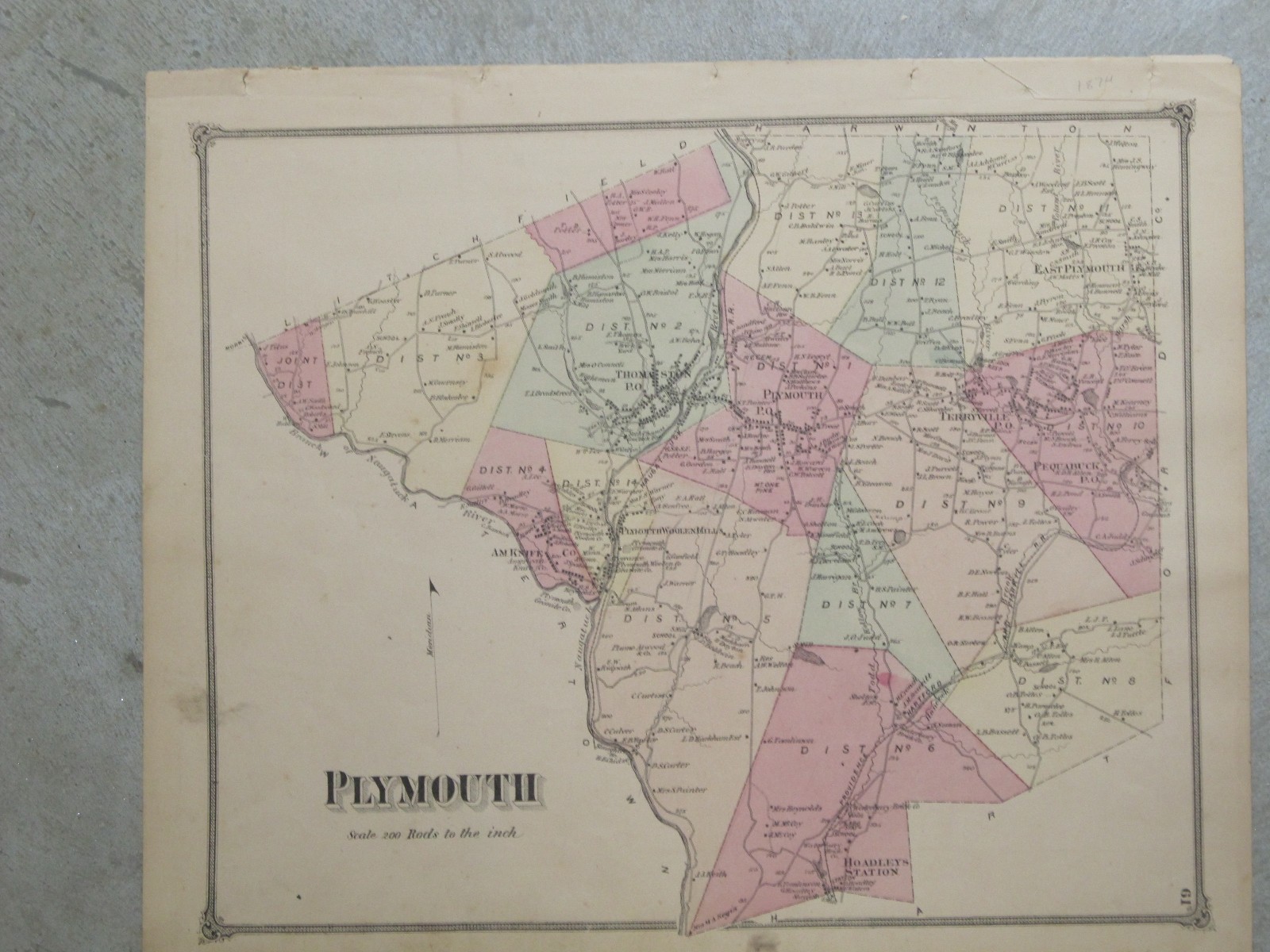 VINTAGE 1874 Plymouth, CT. Map with Homeowners Names Shown eBay