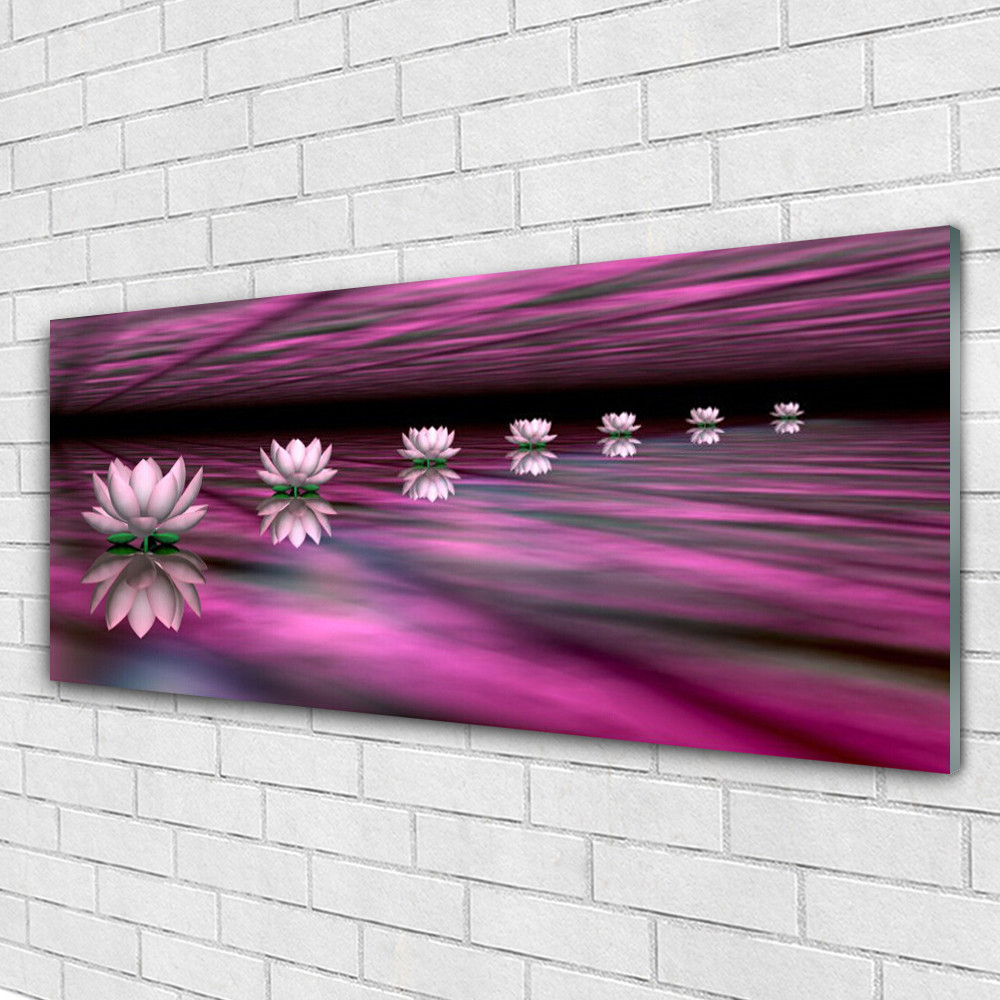 Tableau Mural Tulup Sous Verre – 125x50 Cm – Fleurs Et Papillons – Rose Et Gris – Moderne