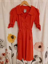 Yoana Baraschi coral knit dress button front retro mod belted size 2 AS IS