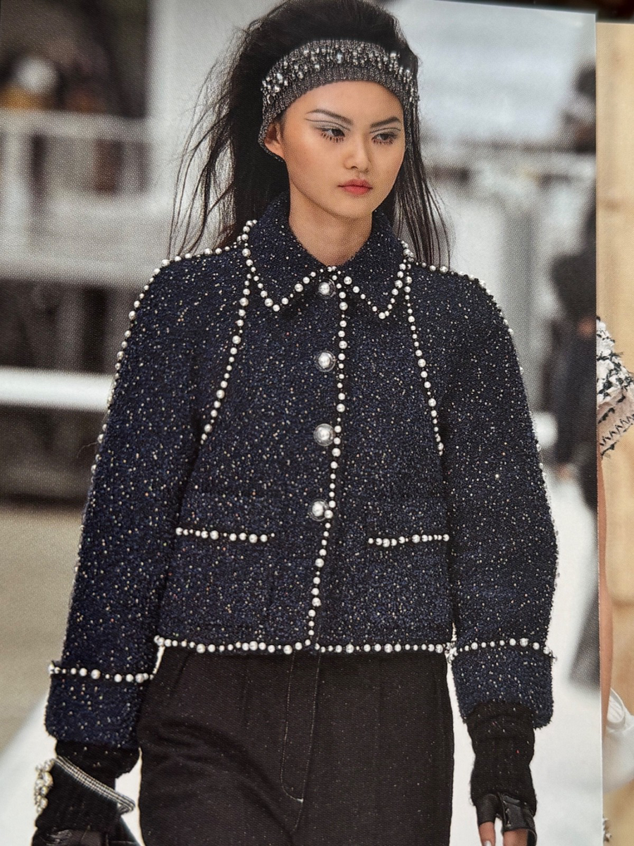 CHANEL 17A NEW TAGS TWEED FANTASY BLUE JACKET SEQUINS PEARLS CC