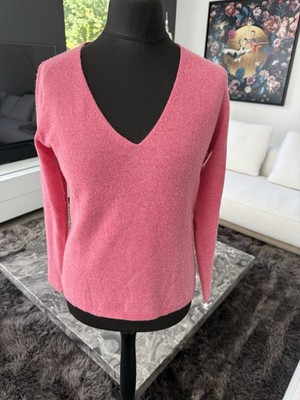 JODHPUR Damen 100% Kaschmir Pullover M Rosa Langarm V-Ausschnitt Strick
