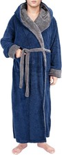 Mens Robe Hood, Big and Tall Plush Fleece Long Robe for Men Full-Length Bathrobe