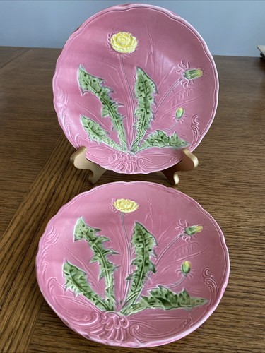 Majolica Plates Zell Georg Schmider Dandelion 7.5” Germany Set Of 2