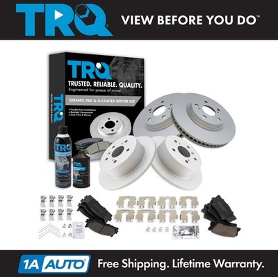 TRQ Front & Rear Ceramic Brake Pad & Coated Rotor Kit w/Fluids for Toyota Camry