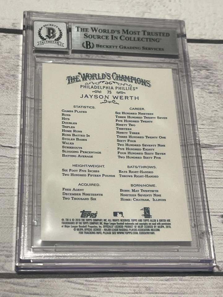 Tarjeta firmada por Jayson Werth Topps Allen & Ginter losa Beckett IP Auto Phillies a Foto 2 de 3