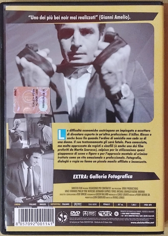 Assassinio Per Contratto DVD 1958 Sinister Film Irving Lerner Vince Edwards Noir - Immagine 2 di 4