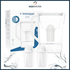 Wasserfilter Wessper Slim inkl 3x Kartusche, Filter Kanne Reduziert Kalk & Chlor
