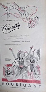 1956 Houbigant Chantilly Perfume bridesmaids bouquet vintage Art Ad 