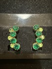 Vintage Goldtone Green Rhinestone Clip Earrings — photo 1