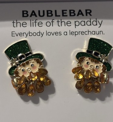 BaubleBar Leprechaun St. Patrick's Day Earrings Lucky Green Crystal Enamel READ 