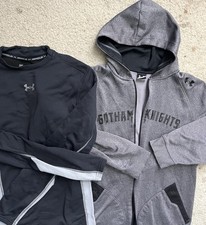 2 Lot Under Armour Mens M Compression Cold Gear Sweater Alter Ego Batman Hoodie