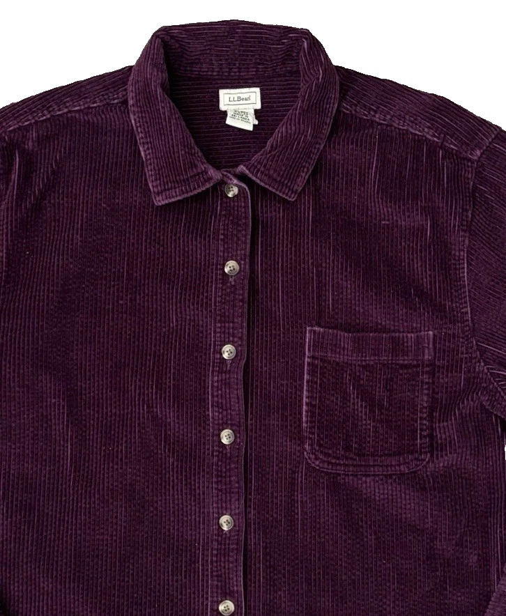 L.L. Bean Corduroy Shirt Jacket Womens Size XL Purple Button Up Wide Whale - Image 2 of 4