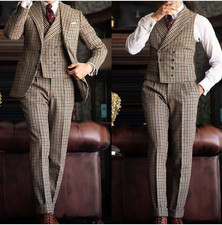 Houndstooth Wool blend Men Suits Casual Peak Lapel Single Breasted Vintage Work