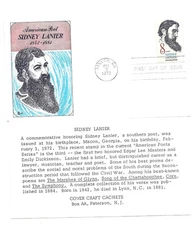 1446 Sidney Lanier Cover Craft Cachets, CCC, FDC