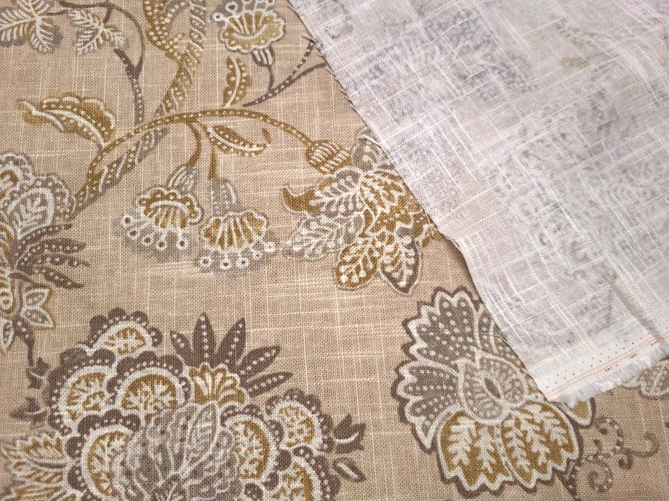 Covington HELMSLEY LINEN Beige Brown Floral Designer Print Drapery Uph Fabric - Image 2 of 4
