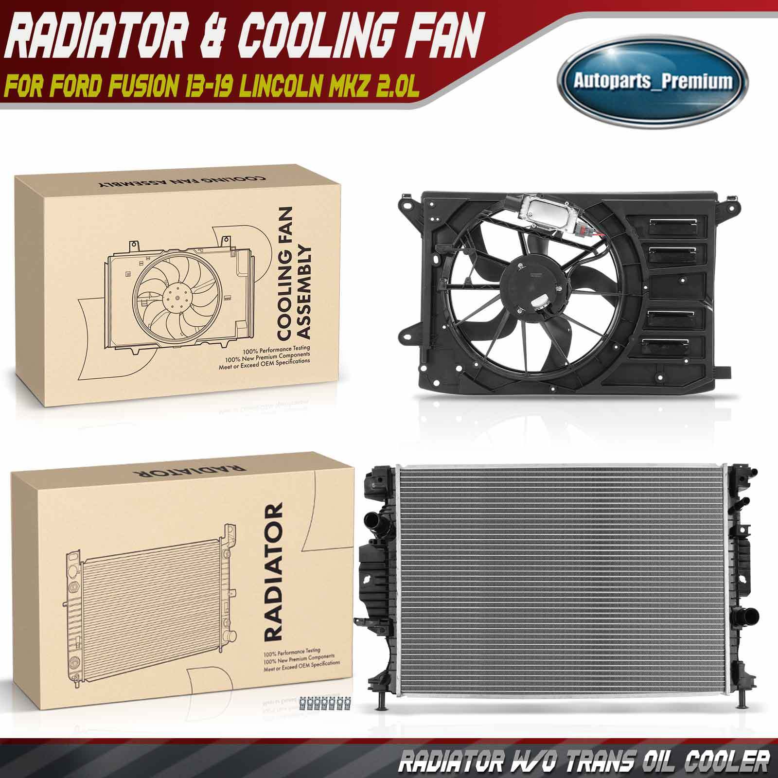 Aluminum Radiator & Cooling Fan Assembly for Ford Fusion 1319 Lincoln