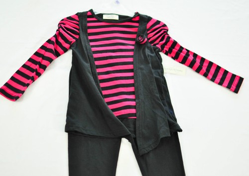 girls bobbie brooks 2 piece set size xs 4-5 pants & top pink & black brand new