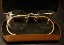 Vintage 1/10 12k Gold Filled Eyeglasses Rimless Bifocals W Case Antique 40's