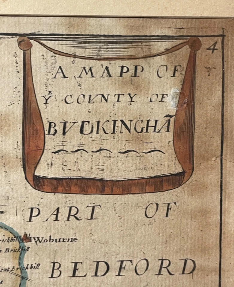 Raro Original Antigo Mapa Colorido à Mão de Buckinghamshire por Richard Blome 1715 - Imagem 3 de 4