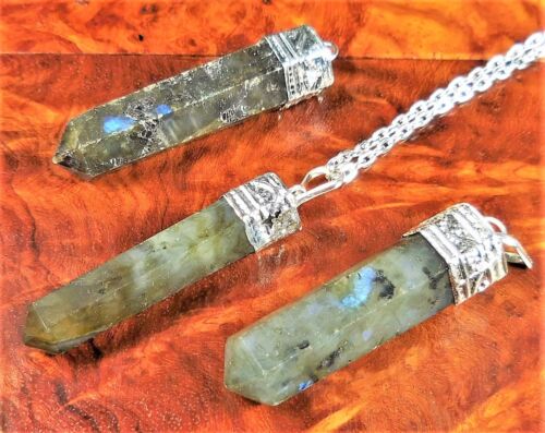 Labradorite Necklace Gemstone Point Silver Pendant BB18 Healing Crystals - Picture 1 of 5