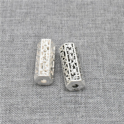 925 Sterling Silver Hollow Om Tube Beads for Faceted Polygon Buddhism Yoga