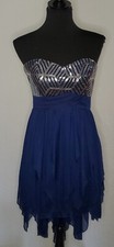 New Sequin Hearts Strapless Sequin Bust Dress Lined Navy Blue Prom Evening 7 NWT