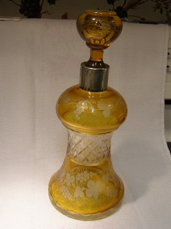 Antique 19th c Bohemian CZECH Art Glass Vase Amber Yellow Amber Cut Glass