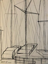 Very Beautiful Drawing Nicolas Ortis Poucette Art Brut 1958 Cubism Arènys De Mar