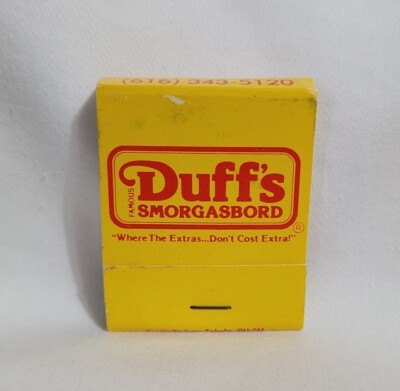 Vintage Duff's Smorgasbord Restaurant Matchbook Kalamazoo MI Advertising Full