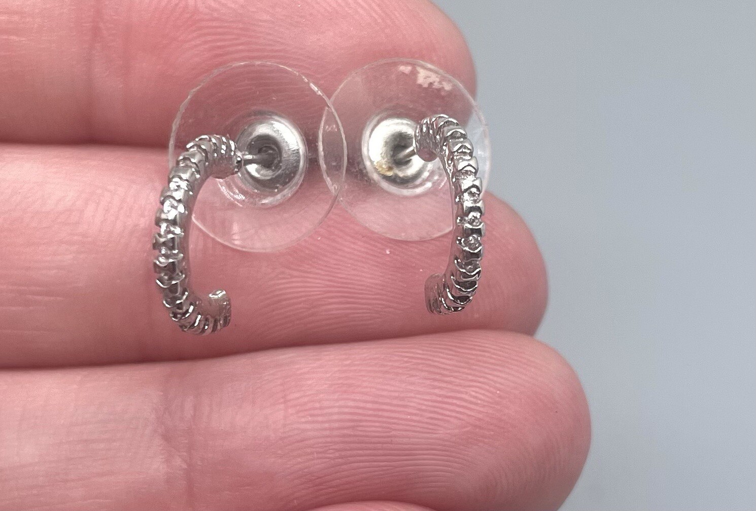 Two Silver Tone Dangle Small Hoop Rhinestone Earr… - image 4