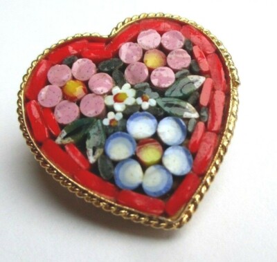 Rare Broche Ancienne Micro-mosaïque Française, Vintage, Métal, Sans Marque